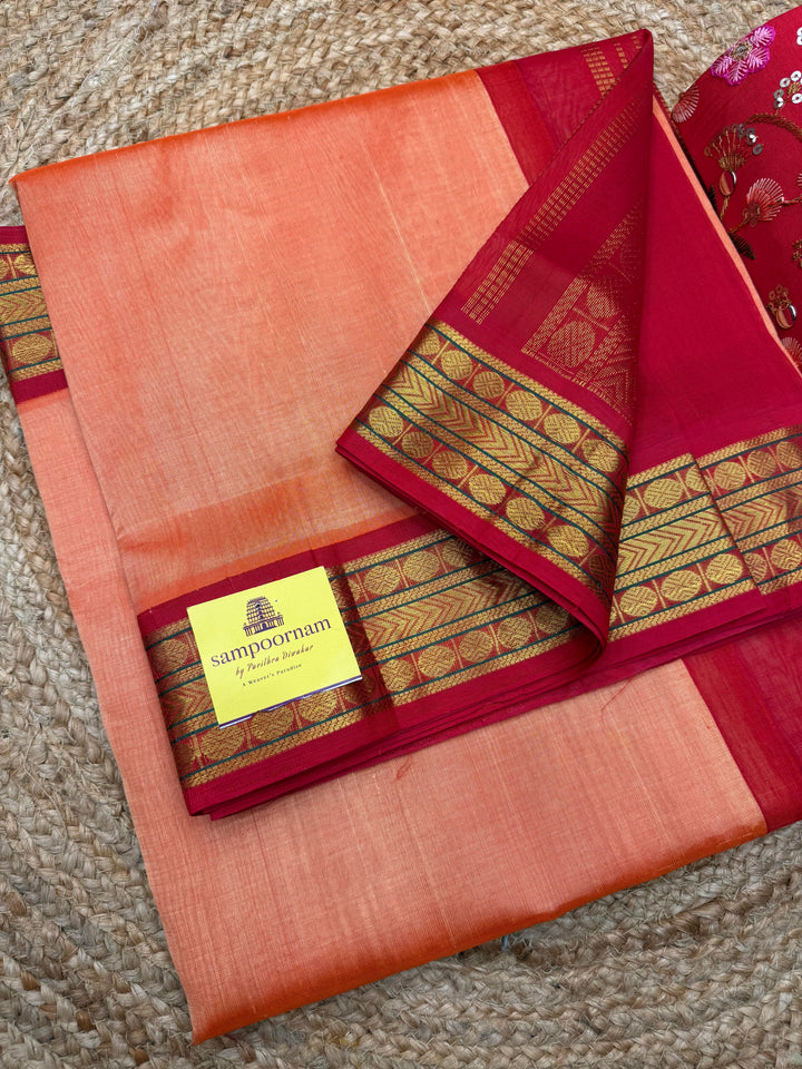 Light Kanakambaram with Red, Tradtional Borders and Rich Kanchi Pallu ,Korvai Silk Cotton Saree