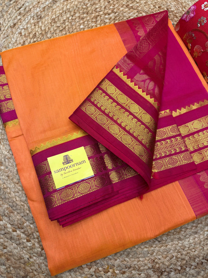 Kanakambaram with Pink , Traditional borders and Rich Pallu, Korvai Silk Cotton Saree