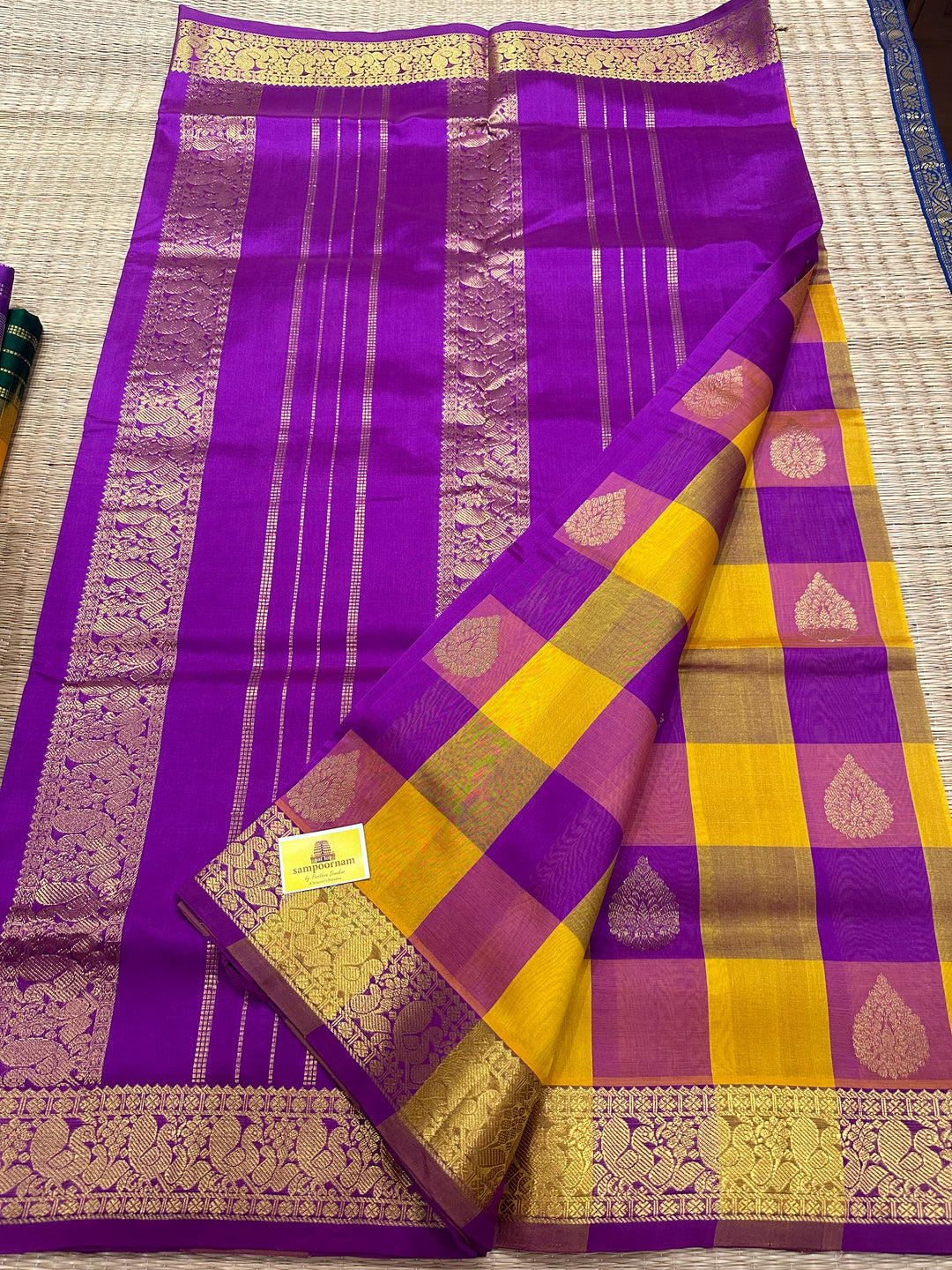 Manjal with Purple Rich Zari Butta Pallum Pazham Kattam Saree