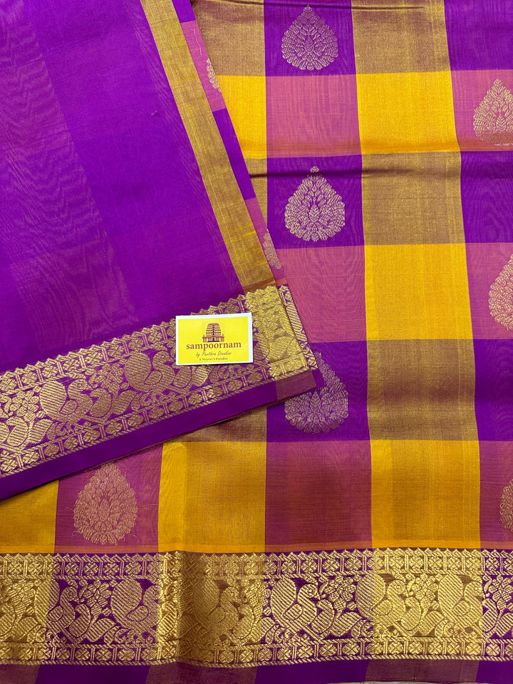 Manjal with Purple Rich Zari Butta Pallum Pazham Kattam Saree