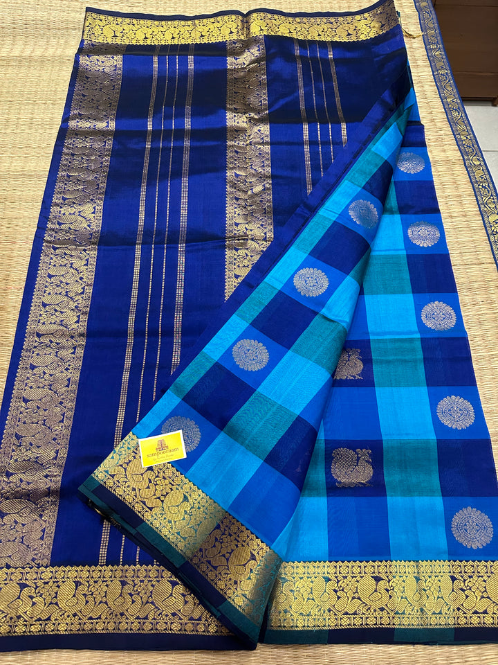 Blue,Dark Blue Rich Rudraksh and Annam Zari Butta Pallum Pazham Kattam Butta