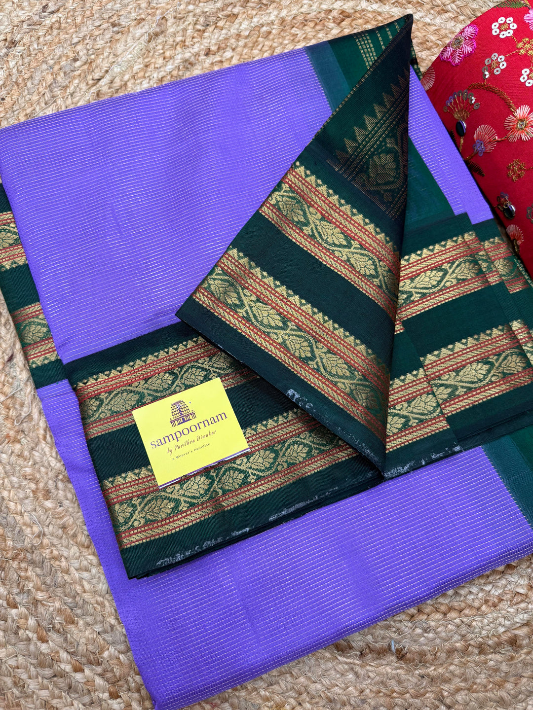 Lavender with Green , Rich Zari Podi Kattam in the body and Traditional rettapet borders & Grand Pallu, Korvai Silk Cotton Saree