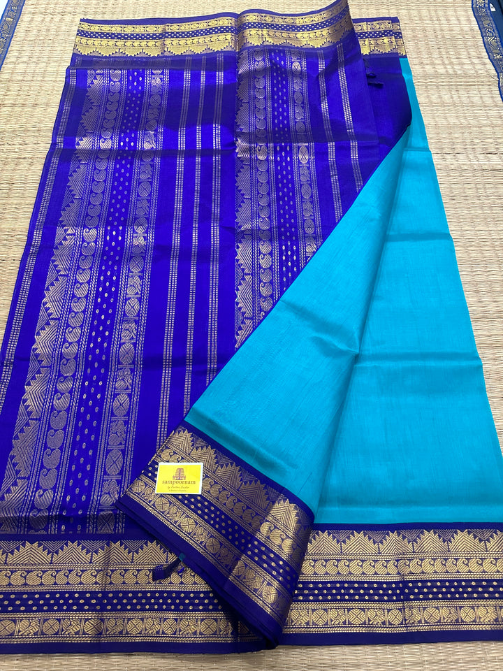 Ramar Blue with Dark Blue, Rettapet Border, Rich Pallu Korvai Silk Cotton Saree