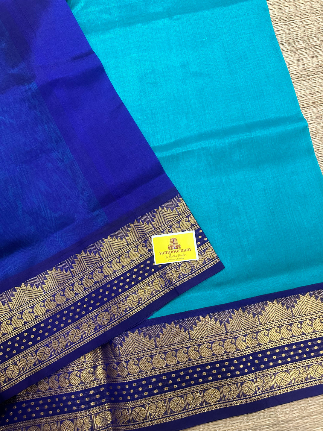 Ramar Blue with Dark Blue, Rettapet Border, Rich Pallu Korvai Silk Cotton Saree