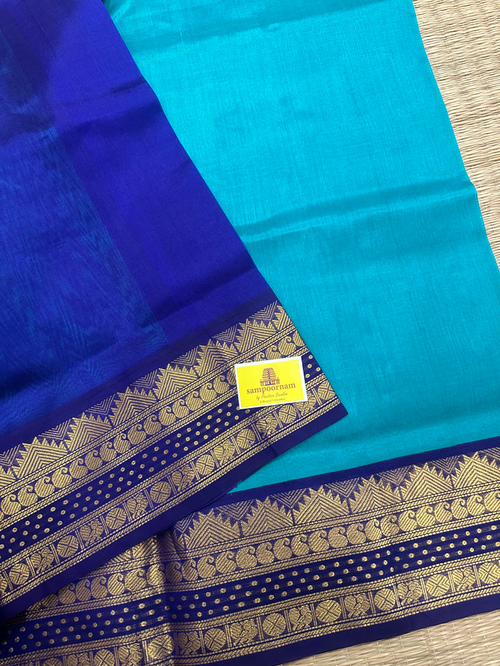 Ramar Blue with Dark Blue, Rettapet Border, Rich Pallu Korvai Silk Cotton Saree