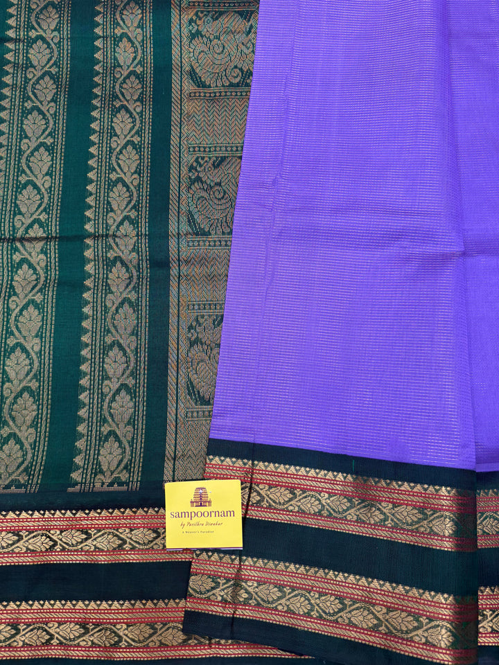 Lavender with Green , Rich Zari Podi Kattam in the body and Traditional rettapet borders & Grand Pallu, Korvai Silk Cotton Saree