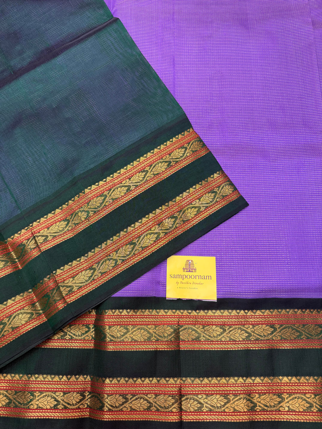 Lavender with Green , Rich Zari Podi Kattam in the body and Traditional rettapet borders & Grand Pallu, Korvai Silk Cotton Saree