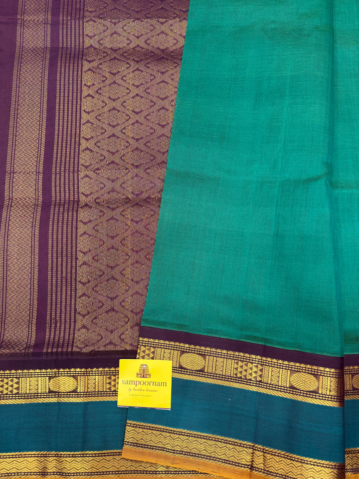 Dark Green with Arakku ,Traditional Rettapet Border and Rich Pallu, Korvai Silk Cotton Saree