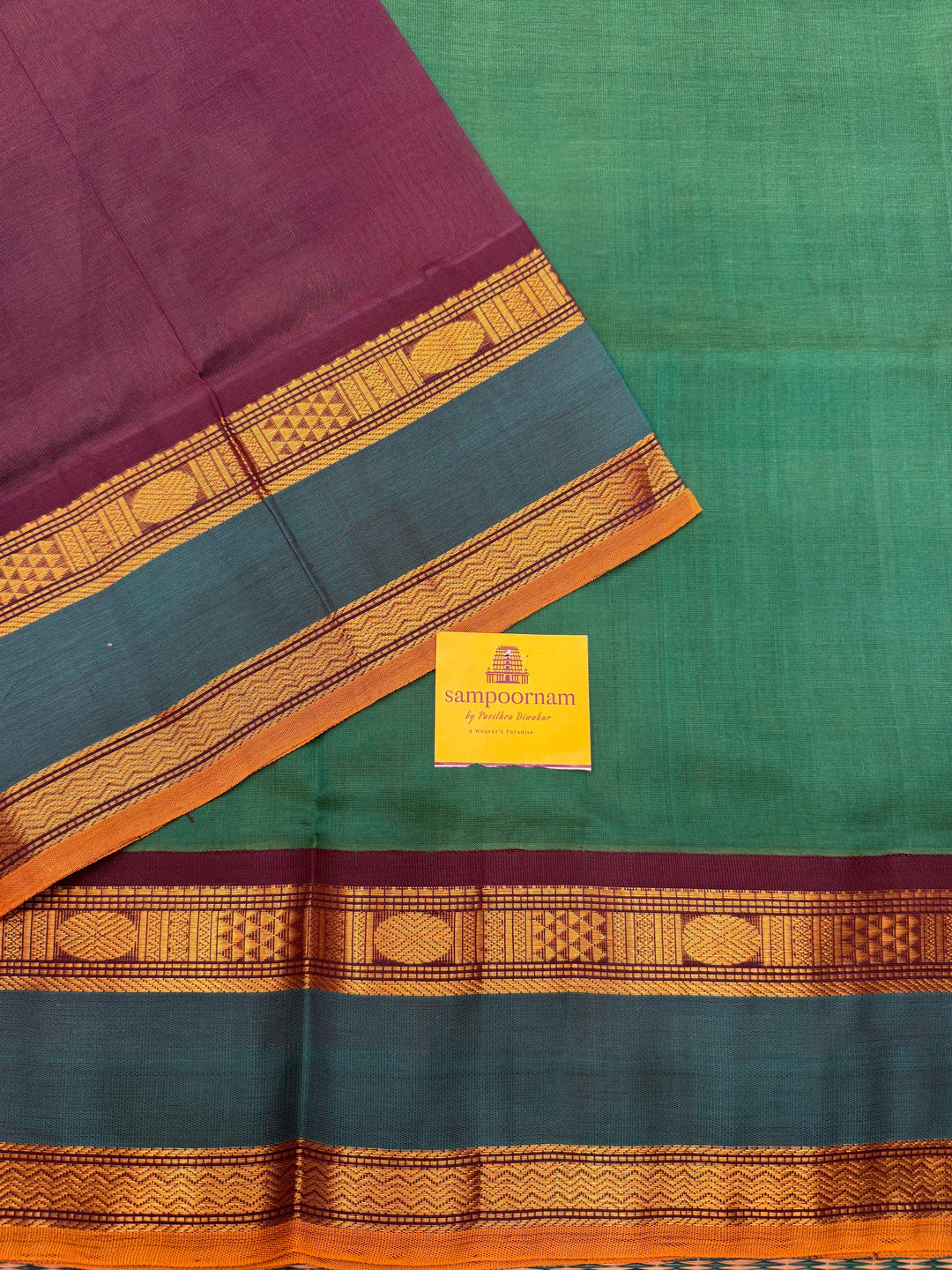 Dark Green with Arakku ,Traditional Rettapet Border and Rich Pallu, Korvai Silk Cotton Saree