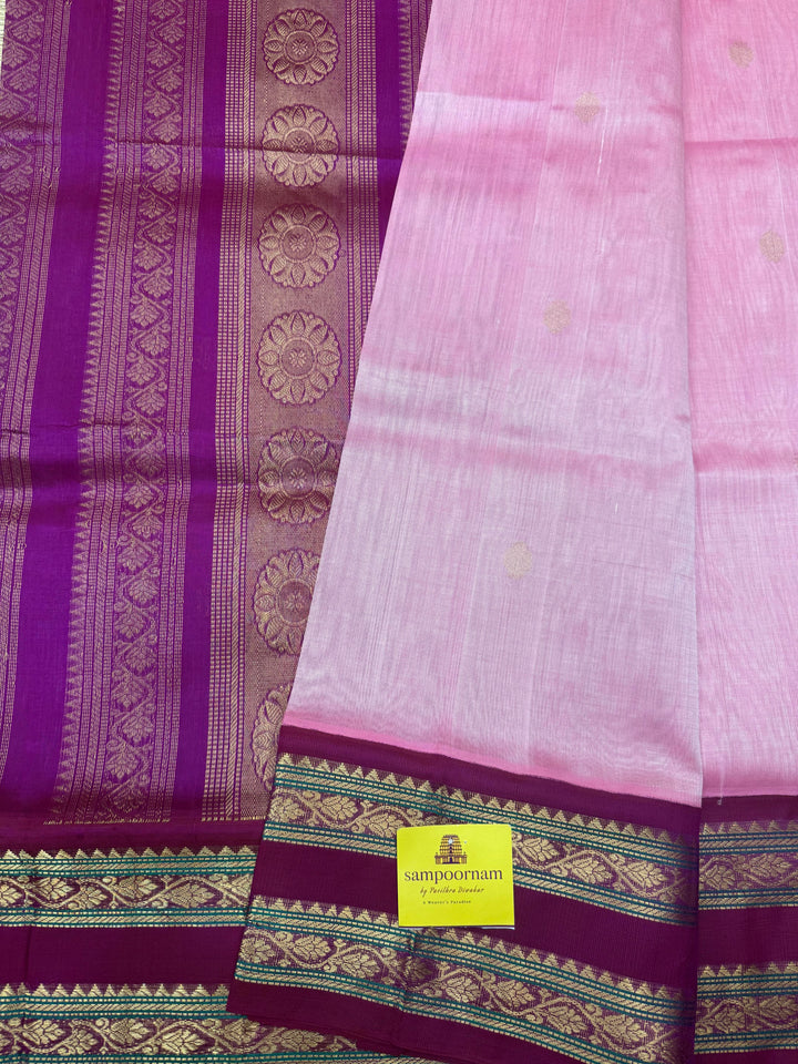 Onion Pink with Magenta , Rich Zari butta in the body and tradtional rettapet borders & Grand Pallu ,Korvai Silk Cotton Saree