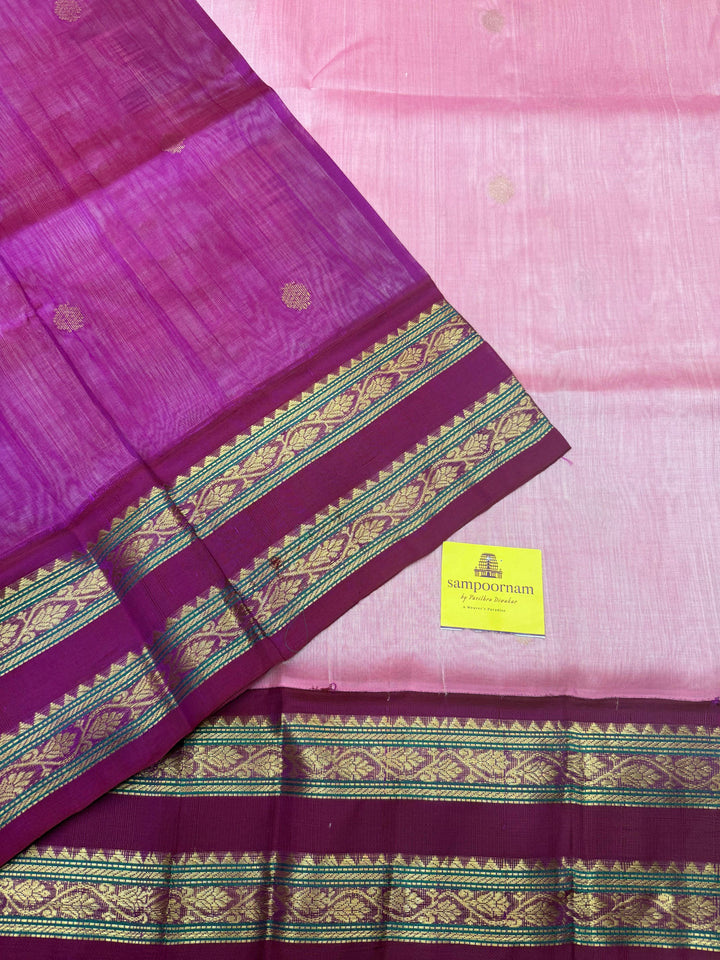 Onion Pink with Magenta , Rich Zari butta in the body and tradtional rettapet borders & Grand Pallu ,Korvai Silk Cotton Saree