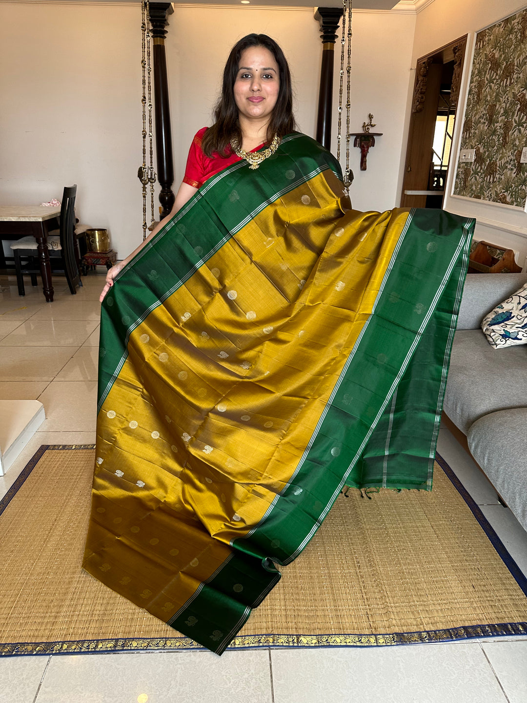 Fenugreek Vendhayam With Green , Annam Rudraksh Silver Zari Butta in Body Rich Pallu Pure Soft Silk Saree