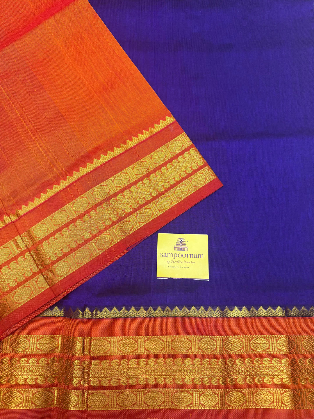 Persian Blue with Rust Orange ,  Traditional borders and Rich Pallu Korvai Silk Cotton Saree
