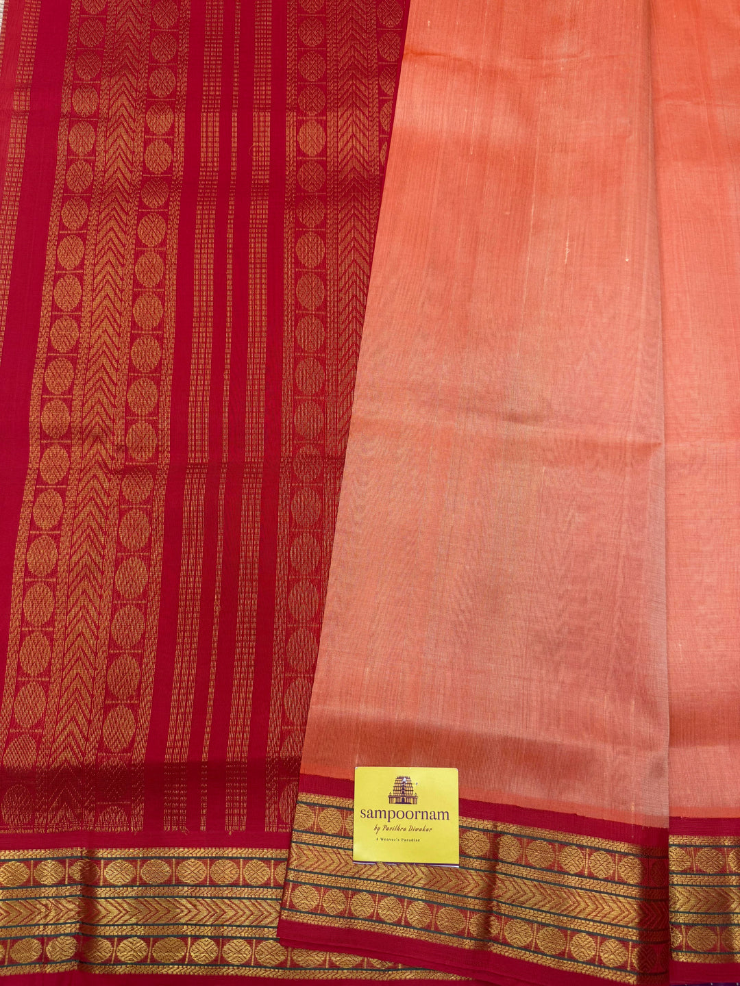Light Kanakambaram with Red, Tradtional Borders and Rich Kanchi Pallu ,Korvai Silk Cotton Saree