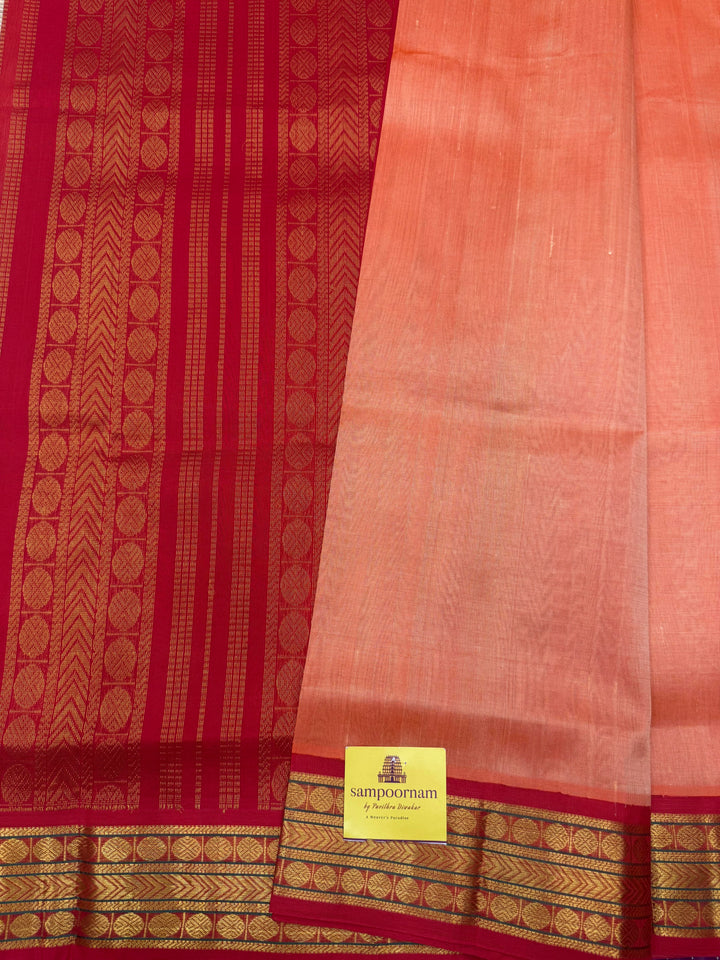 Light Kanakambaram with Red, Tradtional Borders and Rich Kanchi Pallu ,Korvai Silk Cotton Saree
