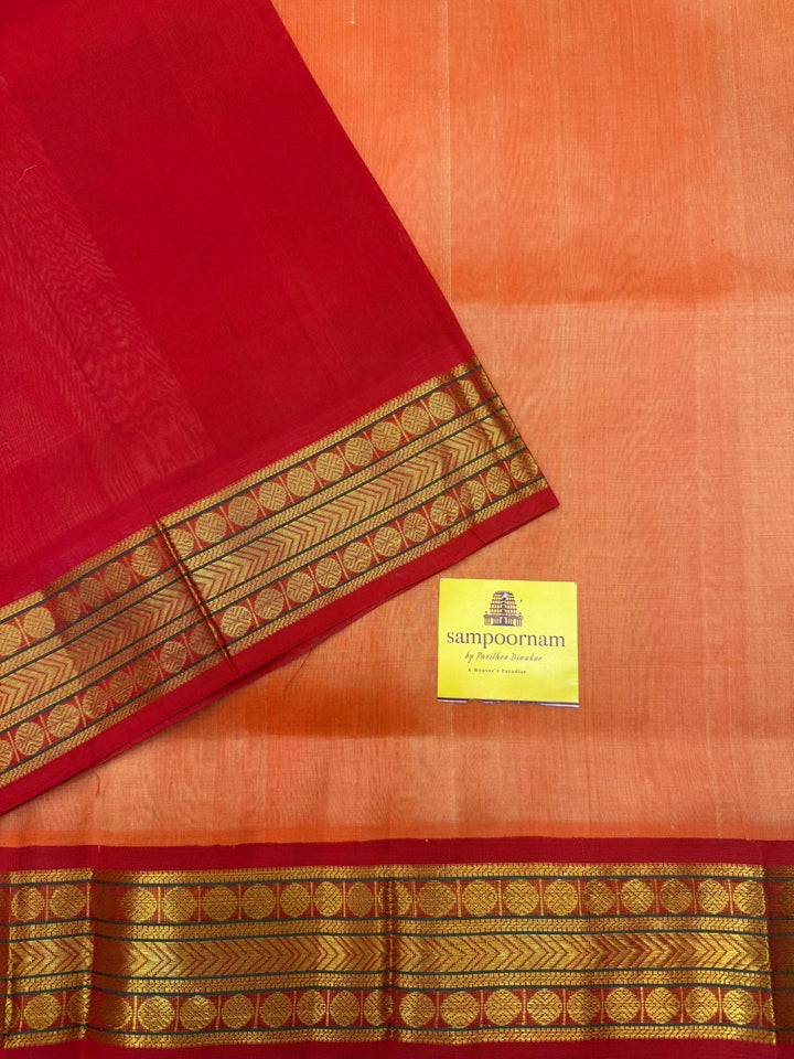 Light Kanakambaram with Red, Tradtional Borders and Rich Kanchi Pallu ,Korvai Silk Cotton Saree