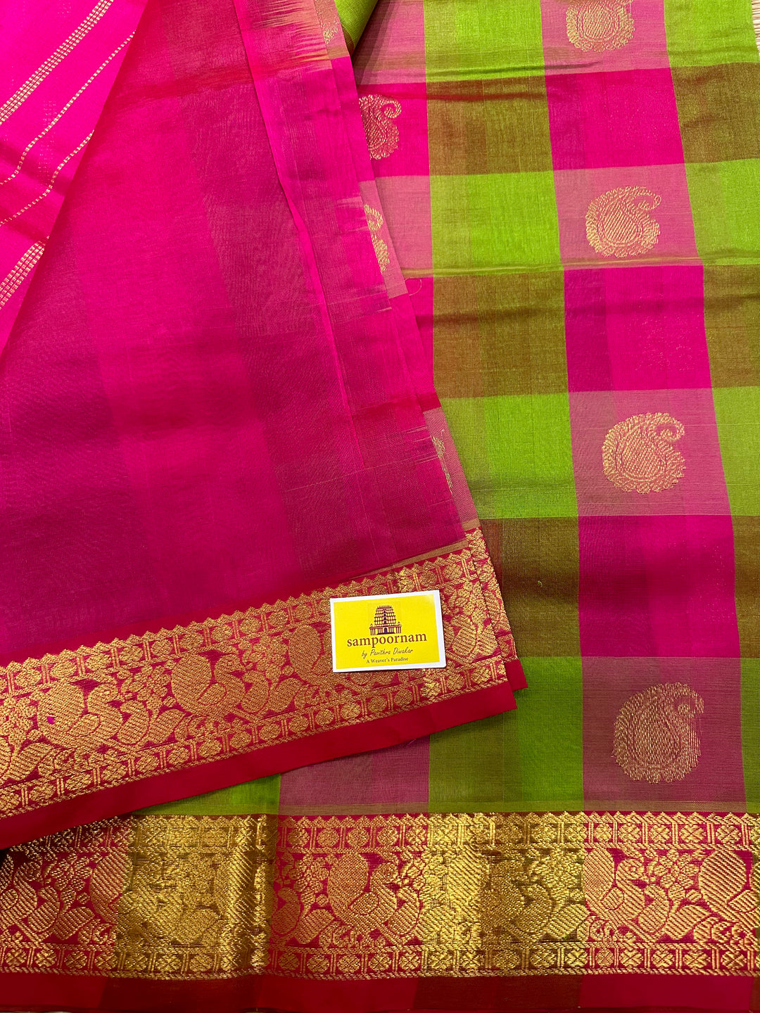 Pink and Green ,RIch Zari Butta Pallum Pazham Kattam Silk Cotton Saree