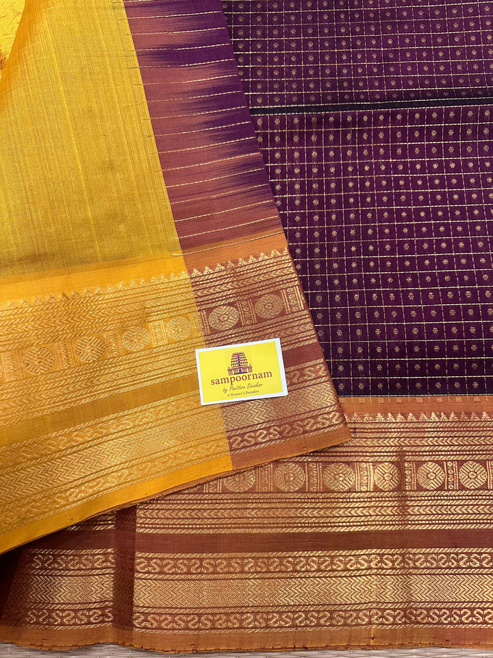 Maroon with Mustard Zari Lakshadeepam Silk Cotton Saree