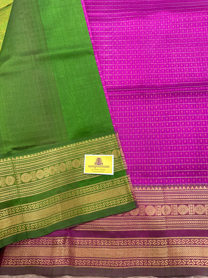 Magenta Pink with Parrot Green Zari Lakshadeepam Silk Cotton Saree