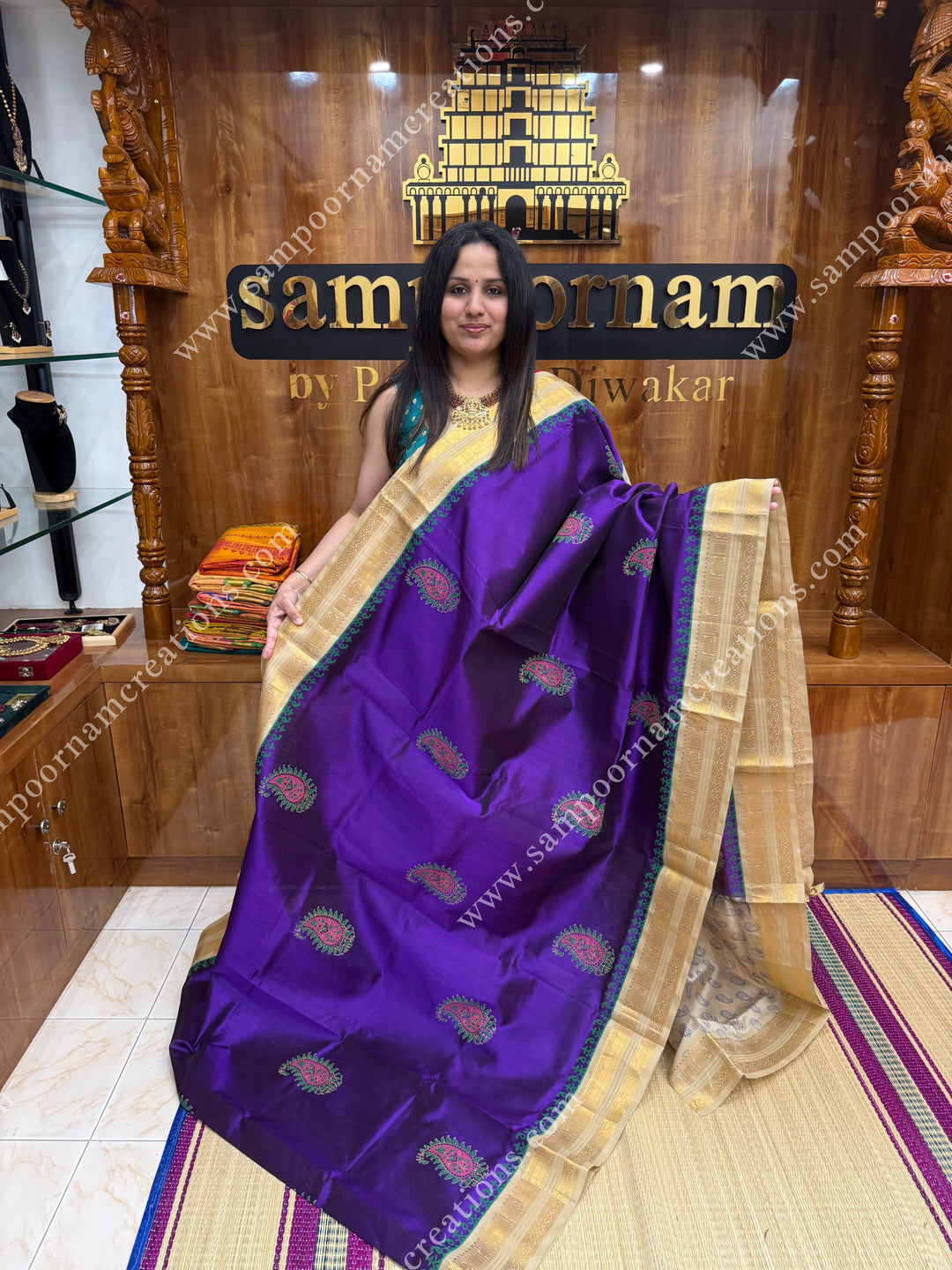 Vadamali with Beige  , Floral Print in the body  and Rich Pallu Handblock Printed Silk Cotton Saree