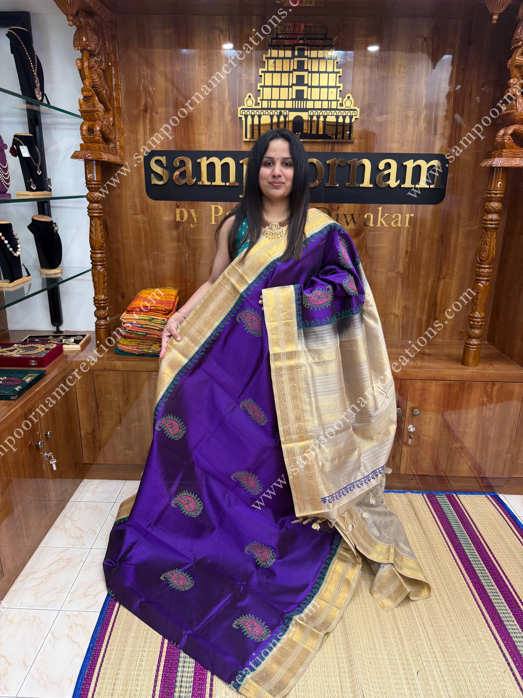 Vadamali with Beige  , Floral Print in the body  and Rich Pallu Handblock Printed Silk Cotton Saree