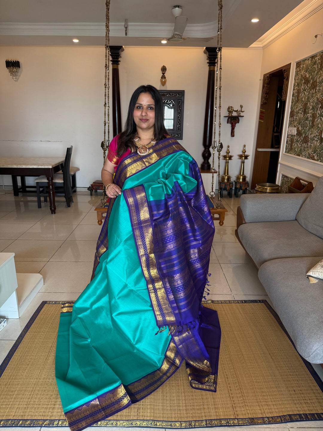 Ramar Blue with Dark Blue, Rettapet Border, Rich Pallu Korvai Silk Cotton Saree