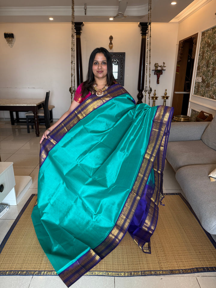 Ramar Blue with Dark Blue, Rettapet Border, Rich Pallu Korvai Silk Cotton Saree