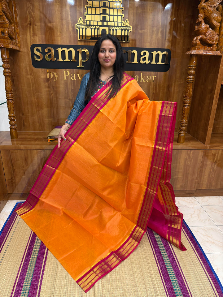 Kanakambaram with Pink , Traditional borders and Rich Pallu, Korvai Silk Cotton Saree
