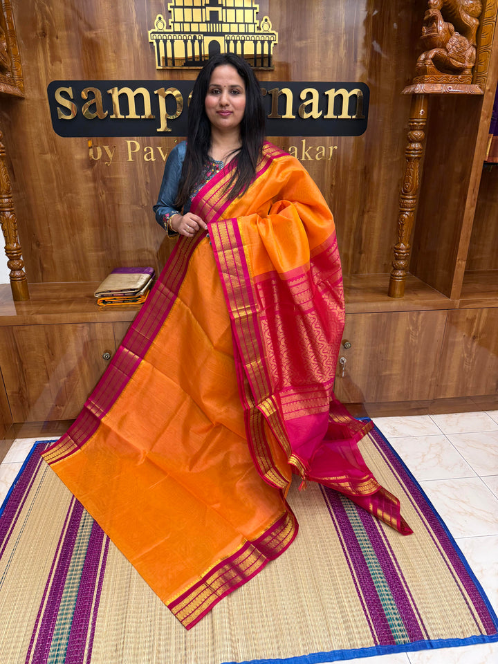 Kanakambaram with Pink , Traditional borders and Rich Pallu, Korvai Silk Cotton Saree