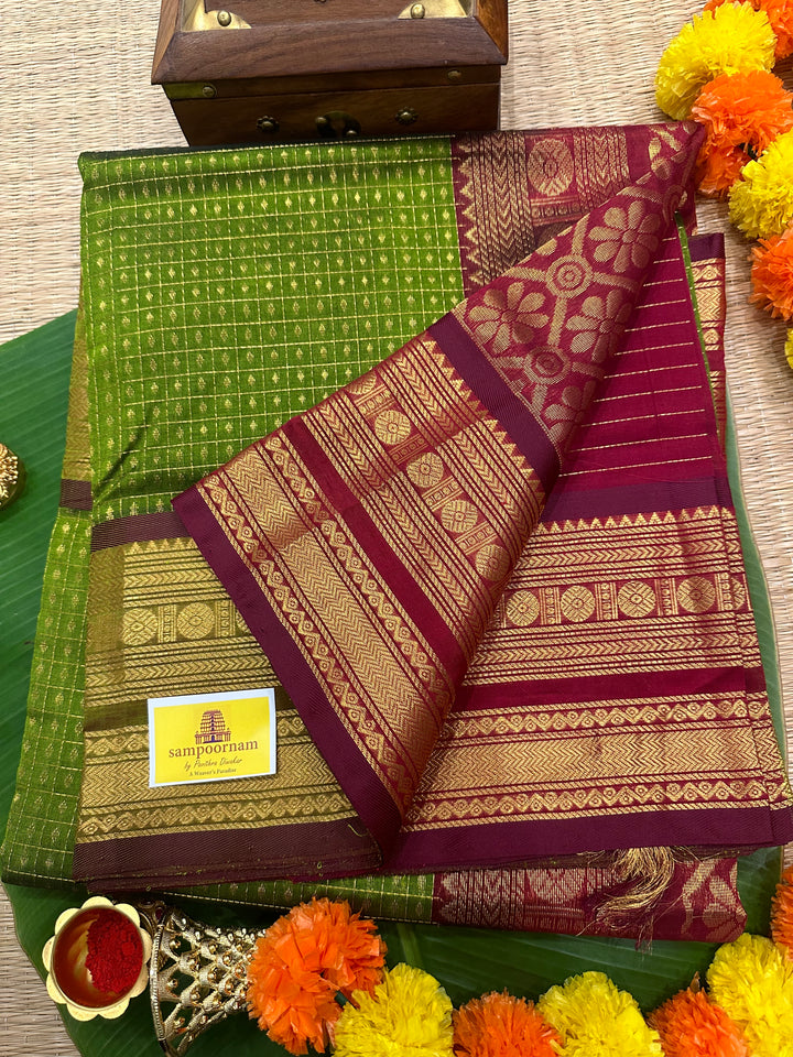 Mehandi Green with Araku Zari Lakshadeepam Silk Cotton Saree