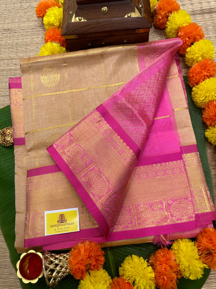 Ven Pattu with Baby Pink Mayil Chakram Silk Cotton Saree