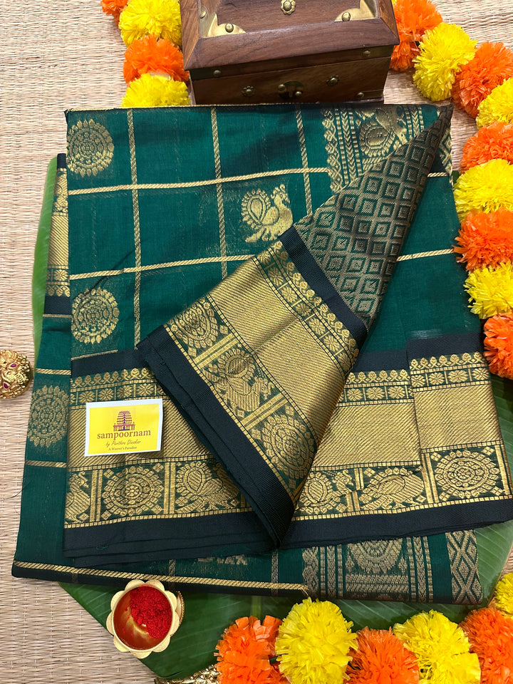 Dark Green Mayil Chakram Silk Cotton Saree