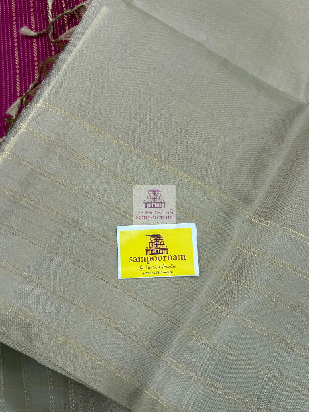 Vadamalli with Beige , Zari checks in the border , Vertical Gold and Silver lines in the body and rich Pallu Pure Soft Silk Saree