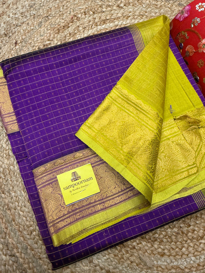 Vadamalli with Lemon Yellow , thread butta in the body , Traditional border and rich Pallu Lakshadeepam Silk Cotton Saree