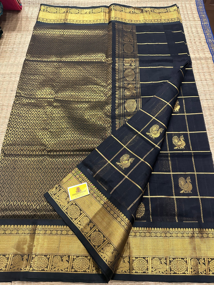 Black Mayil Chakram Silk Cotton Saree