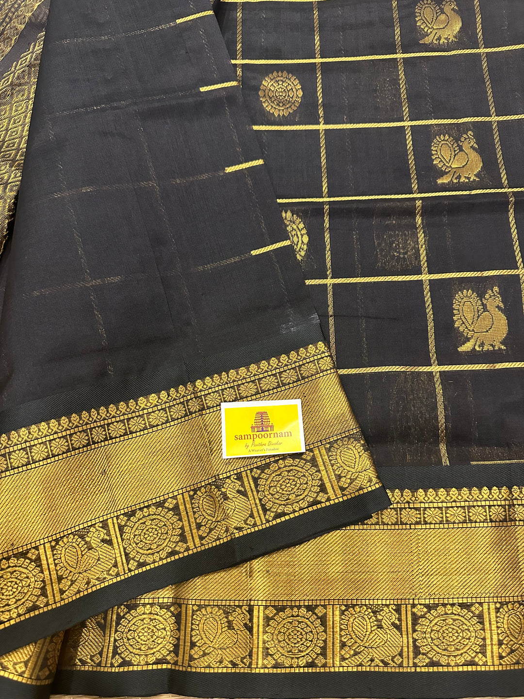 Black Mayil Chakram Silk Cotton Saree