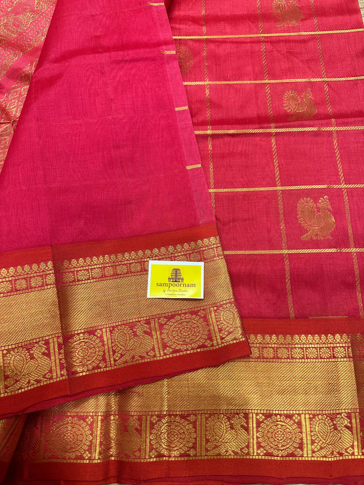 Pinkish Kanakambaram Mayil Chakram Silk Cotton Saree