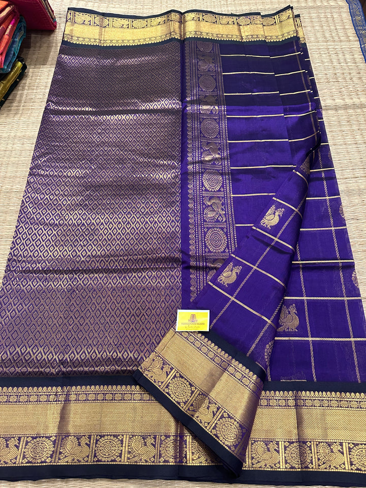 Dark Purple Mayil Chakram Silk Cotton Saree