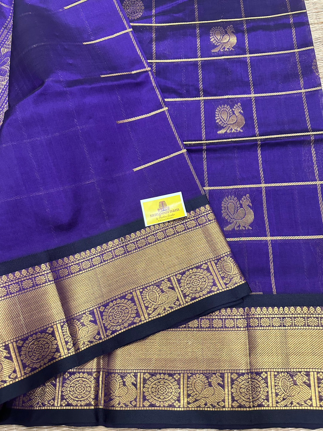 Dark Purple Mayil Chakram Silk Cotton Saree