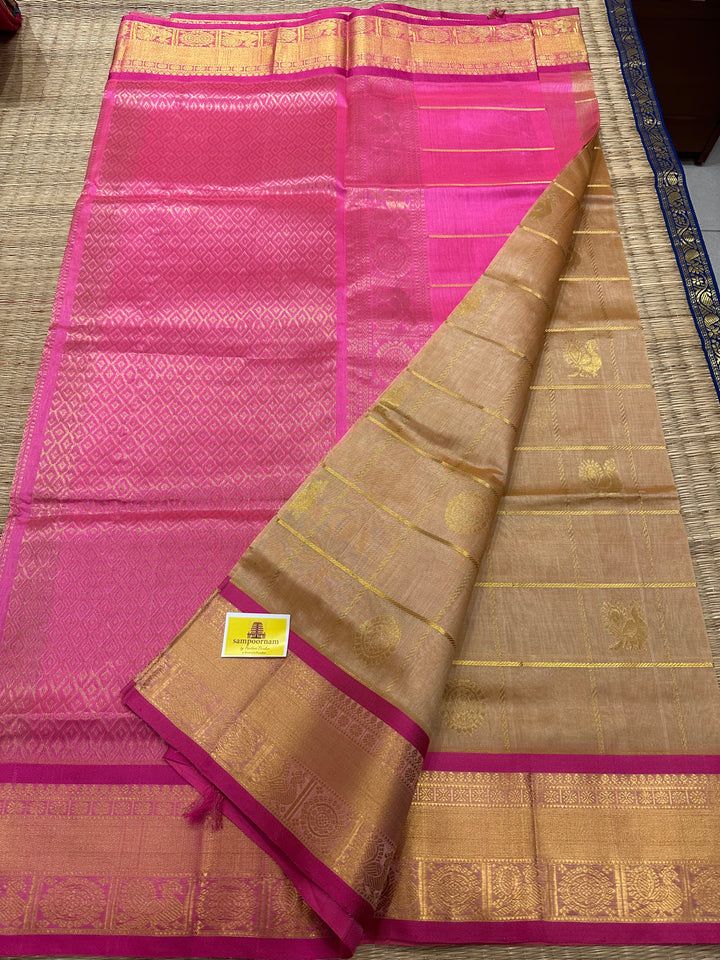 Ven Pattu with Baby Pink Mayil Chakram Silk Cotton Saree