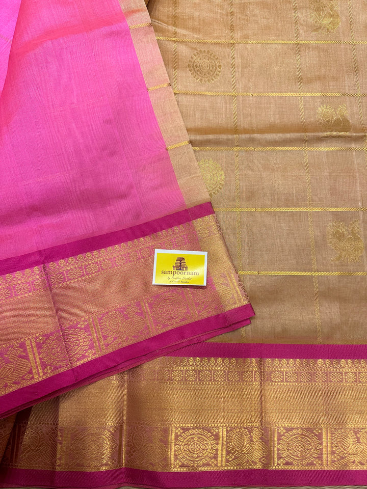 Ven Pattu with Baby Pink Mayil Chakram Silk Cotton Saree