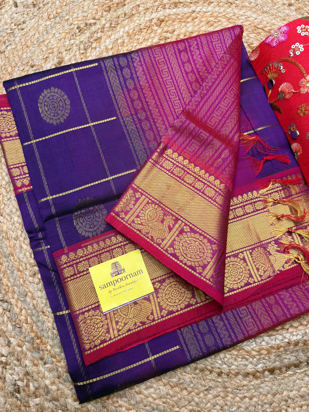 Purple with Pink Mayil and Chakram Butta in the Body, Traditional Borders and Rich Pallu Mayil Chakram Silk Cotton Saree