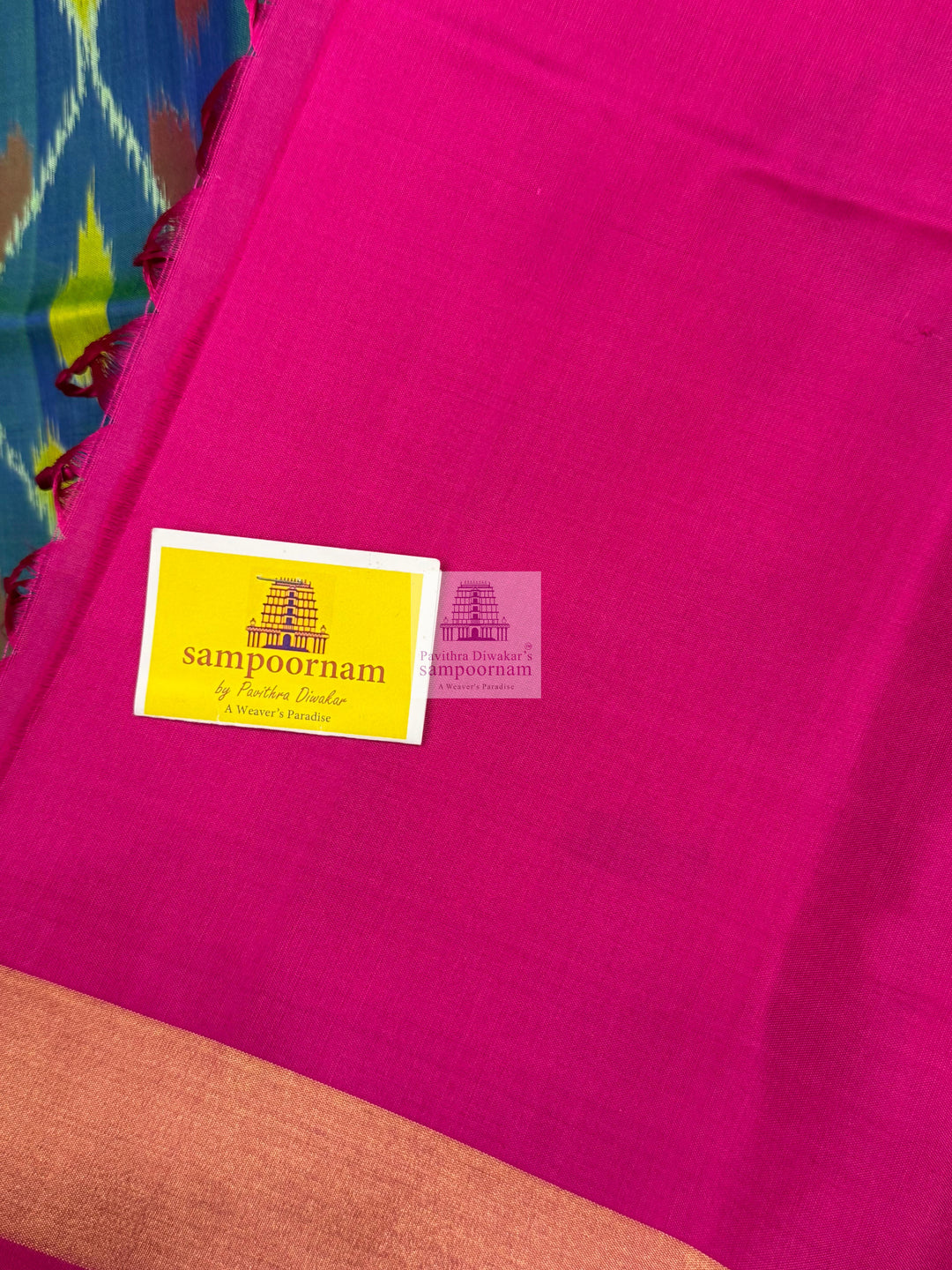 Mayilkazhuthu Blue with Pink , Pochampally designs in the body  and grand  Pallu Pure Soft Silk Saree