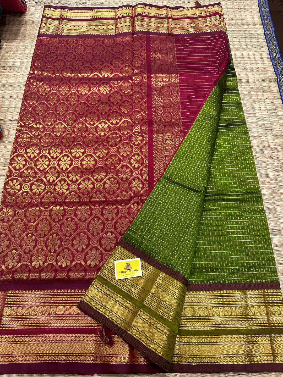 Mehandi Green with Araku Zari Lakshadeepam Silk Cotton Saree