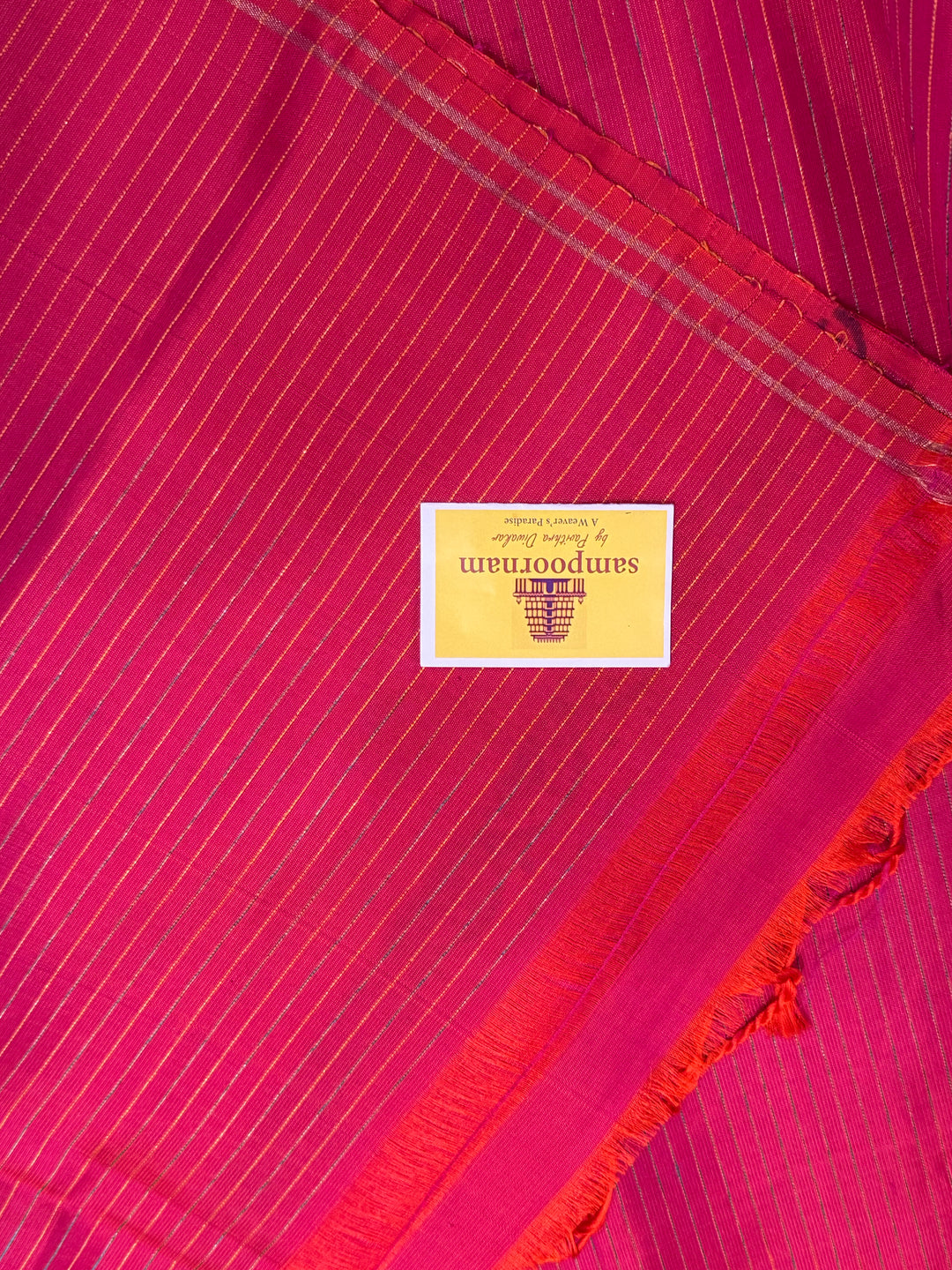 Light Blue with Orangish Pink , annam Handblock print in the body , simple zari lines in the Pallu and Blouse, pure soft silk saree