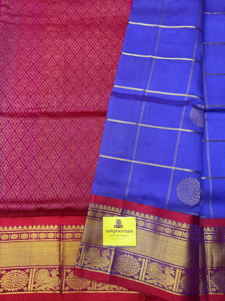 Lilac with Pink , Mayil and Chakram Butta in the Body, Traditional Borders and Rich Pallu Mayil Chakram Silk Cotton Saree