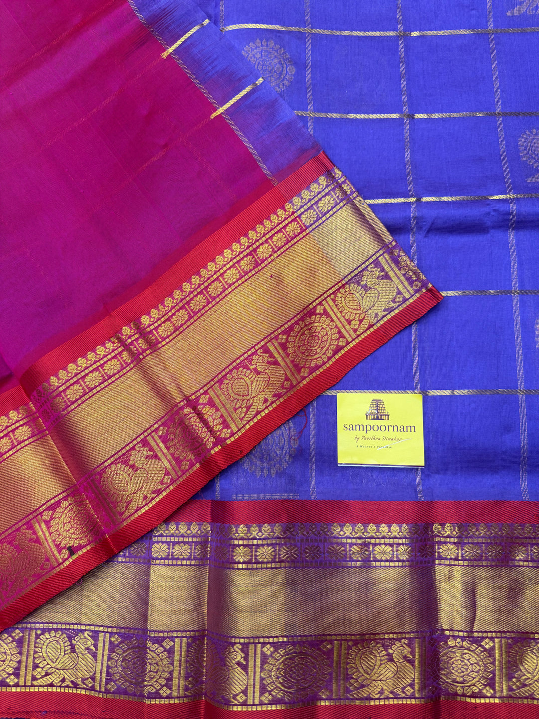 Lilac with Pink , Mayil and Chakram Butta in the Body, Traditional Borders and Rich Pallu Mayil Chakram Silk Cotton Saree