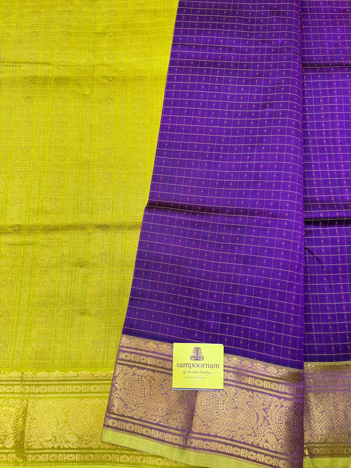 Vadamalli with Lemon Yellow , thread butta in the body , Traditional border and rich Pallu Lakshadeepam Silk Cotton Saree