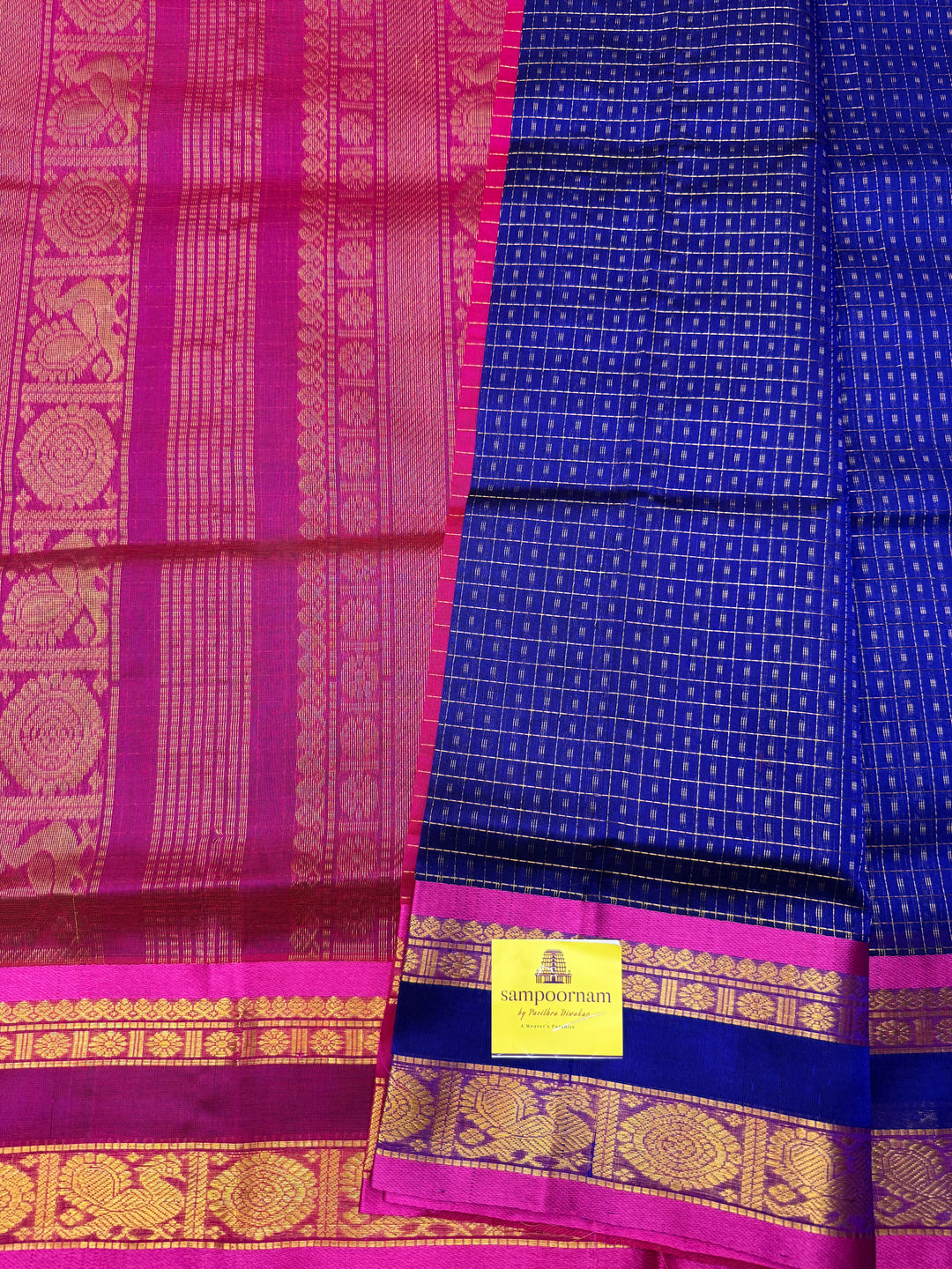 MS Blue with Pink , Zari  butta in the body , rettapet  border and rich Pallu Lakshadeepam Silk Cotton Saree