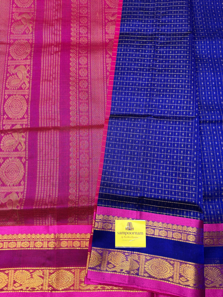 MS Blue with Pink , Zari  butta in the body , rettapet  border and rich Pallu Lakshadeepam Silk Cotton Saree